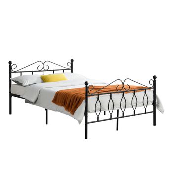 Cama Doble Apolda De Metal  140 X 200 Cm Reposacabezas Y Reposapiés - Negro Mate [en.casa]