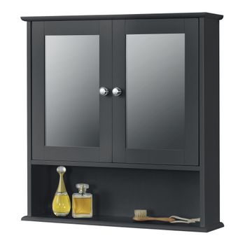 Mueble De Pared Para Baño Linz - 58 X 56 X 13 Cm - Armario Colgante - Con 2 Puertas Con Espejo Y Un Estante Inferior - Auxiliar De Baño - Mdf - Gris Oscuro [en.casa]®