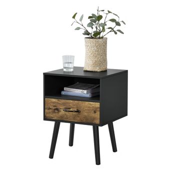 Mesa De Noche Gävle Con Cajón Aglomerado/madera 57 X 42 X 40 Cm - Negro Y Efecto Madera [en.casa]