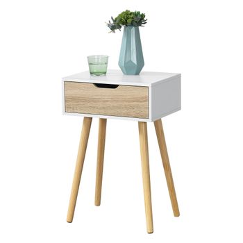 Mesa De Centro Östersund Con Cajón Aglomerado 60 X 40 X 29,5 Cm - Blanco Y Roble [en.casa]