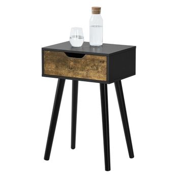 Mesa De Centro Östersund Con Cajón Aglomerado 60 X 40 X 29,5 Cm - Negro Y Efecto Madera Tono Oscuro [en.casa]