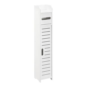 Mueble Para Baño Leoben - 80 X 15 X 15 Cm - Armario Con Puerta Y Soporte Para Papel Higiénico - Auxiliar De Baño - Wpc - Blanco [en.casa]®