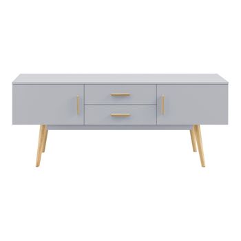 Mesa De Tele Alavus - 140 X 40 X 56 Cm Aglomerado/madera Gris Claro [en.casa]