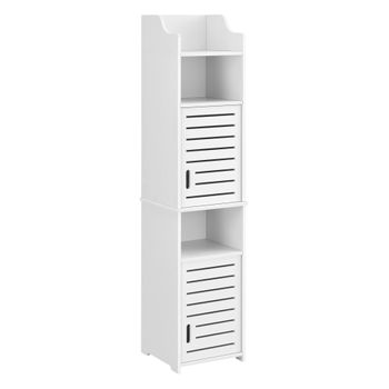 Mueble Para Baño De Pared Mora - 135 X 32 X 32 Cm - Mueble Auxiliar Para Baño - 2 Compartimentos De Armario Y 3 Áreas De Almacenamiento Abiertas - Wpc - Blanco [en.casa]®