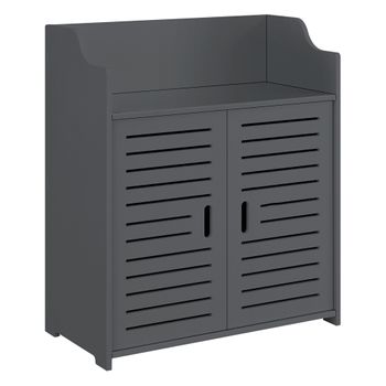 Mueble Para Baño Trosa - 72 X 60 X 32 Cm - Mueble Auxiliar Para Baño - Con 2 Puertas Y 1 Estante - 2 Estantes Adicionales Detrás De La Puerta - Wpc - Gris Oscuro [en.casa]®