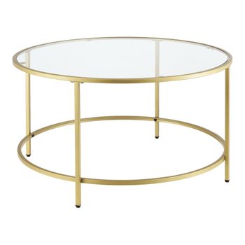 Mesa De Centro Kouvola Vidrio/acero Ø84 X 45,5 Cm - Dorado [en.casa]