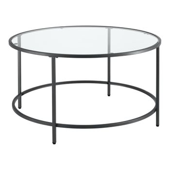 Mesa De Centro Kouvola Vidrio/acero Ø84 X 45,5 Cm - Negro [en.casa]