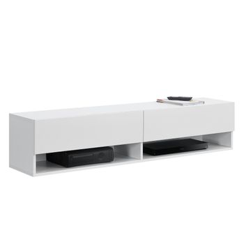 Armario De Pared Halmstad - Mueble De Tv De Pared - 140 X 31 X 30 Cm - Mesa De Centro Flotante Con Compartimentos Y 2 Puertas - Consola De Pared - Blanco [en.casa]®