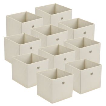 Set De 10 X Caja De Almacenamiento Plegable - 28x30x30cm - Juego De 10 Cajas Almacenaje - Organizadoras Con Asa - Contenedores Para Ropa O Juguetes - Beige [en.casa]®