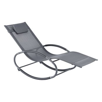 Tumbona Mecedora Almaluez - 153 X 63 X 80,5 Cm - Asiento Para Relajar Y Tomar El Sol - Balancín Para Jardín Terraza Balcón - Silla Con Cojín Para Cabeza - Gris Oscuro [en.casa]®