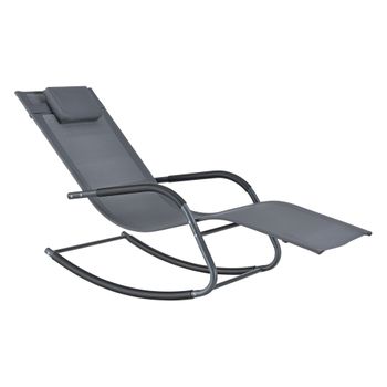 Tumbona Mecedora Caracena - 147 X 63 X 89 Cm - Asiento Para Relajar Y Tomar El Sol - Balancín Para Jardín Terraza Balcón - Silla Con Cojín Para Cabeza - Gris Oscuro [en.casa]®