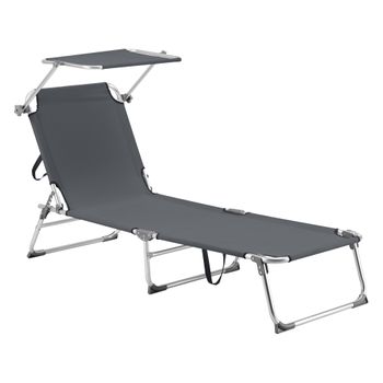 Tumbona Plegable Legorreta - 189 X 57 X 28 Cm - Con Techo - Parasol - Toldo - Hasta 115 Kg - Hamaca De Playa - Asiento Para Jardín - Silla Reclinable - Gris Oscuro [en.casa]®