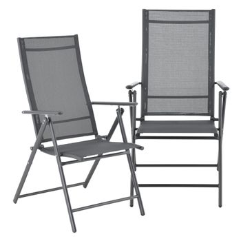 Set De 2 Sillas De Jardã­n Exterior Kalamata - 105 X 57 X 68 Cm - Asiento Para Terraza Balcã³n Patio - Reposabrazos Y Respaldo Ajustable - Plegables - Patas De Acero - Gris Oscuro [en.casa]â®