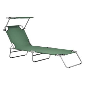 Tumbona Plegable Argozelo - 186 X 55 X 24 Cm - Con Techo - Parasol - Toldo - Acero - Hasta 110 Kg - Hamaca De Playa - Asiento Para Jardín - Silla Reclinable - Piscina - Verde Oscuro [casa.pro]®