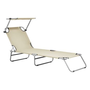 Tumbona Plegable Argozelo - 186 X 55 X 24 Cm - Con Techo - Parasol - Toldo - Acero - Hasta 110 Kg - Hamaca De Playa - Asiento Para Jardín - Silla Reclinable - Piscina - Beige [casa.pro]®