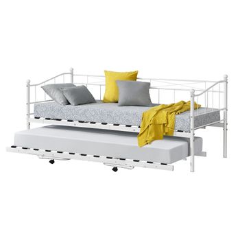 Cama Con Cama Supletoria Skutskär Con 4 Ruedas Metal  90 X 200 Cm / Cama - Blanco Mate [en.casa]