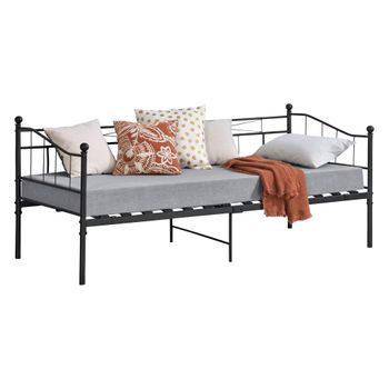 Cama Simple Arjeplog Con Reposacabezas Y Somier Metal 90x200cm - Negro Mate [en.casa]