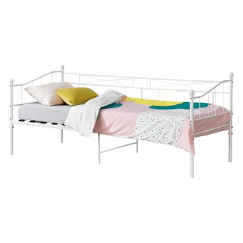 Cama Simple Arjeplog Con Reposacabezas Y Somier Metal 90x200cm - Blanco Mate [en.casa]