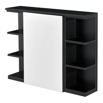 Mueble De Pared Para Baño - 64 X 80 X 20 Cm - Armario Colgante De Almacenamiento Con Espejo - Auxiliar De Baño - Negro [en.casa]®