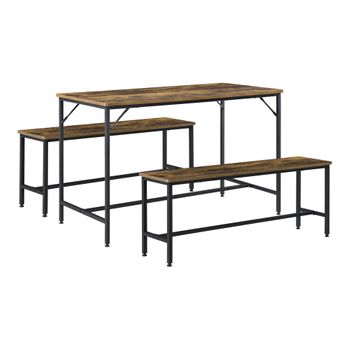 Conjunto De Mesa Y Bancos Comedor Acero Sinterizado Tableros De Fibras Negro Efecto Madera Tono Oscuro Cocina Silla De Comedor Silla De Cocina Mesa De Cocina 120 X 60 X 76 Cm Set De 2 Bancos 108 X 29 X 45 Cm [en.casa].