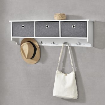 Percha De Pared Horsens Con 3 Cajas Extraíbles 30 X 100 X 20 Cm Aglomerado Blanco Gris Plata [en.casa]