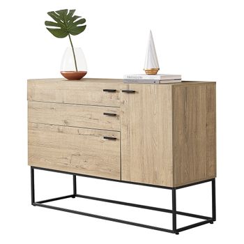 Aparador Salón Comedor, Mueble Auxiliar Buffet Wind 1 Puerta, 3 Cajones,  Color Estructura Puccini Y Color Puerta Y Cajones Gris Antracita,  120x40x86cm. con Ofertas en Carrefour