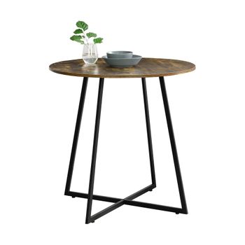 Mesa De Comedor Vaggeryd 78 X 80 Cm De Metal Y Mdf En Negro Y Efecto De Madera Tono Oscuro Mesa Alta De Estilo Minimalista Redonda [en.casa].