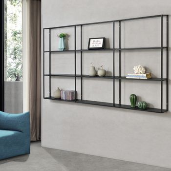 Estantería De Pared Jelsa 160 X 18 X 110 Cm Con 9 Espacios De Almacenamiento Abiertos En Negro Librería De Hierro Al Salón [en.casa]®