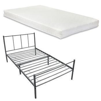 Cama Simple Laos Con Somier Y Colchón Metal 90 X 200 Cm - Gris Oscuro Mate [en.casa]