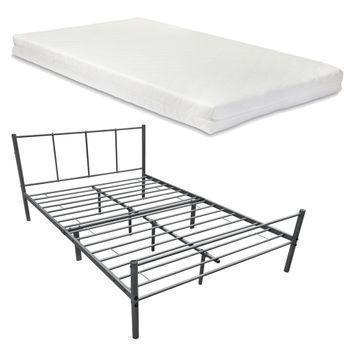 Cama Simple Laos Con Somier Y Colchón Metal 120 X 200 Cm - Gris Oscuro Mate [en.casa]