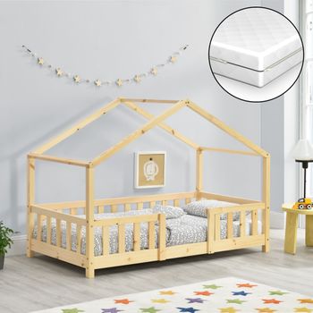 ML-Design Cama Infantil Tipi Natural Con Colchón De Espuma Fría