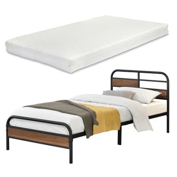 Cama Simple De Metal Aarau Con Colchón De Espuma Fría 90 X 200 Cm Negro [en.casa]