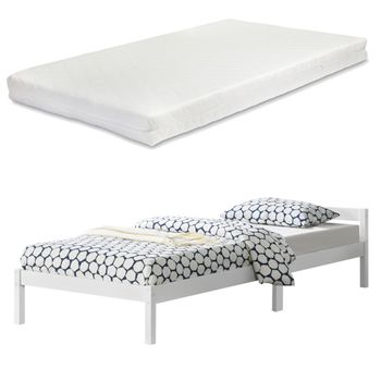 Cama Simple Nakkila Con Somier Y Colchón Capacidad Máx 100kg Pino 90x200 Cm - Blanco Mate [en.casa]