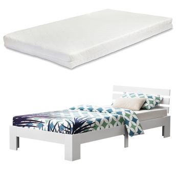 Cama Simple Nivala Con Somier Colchón Capacidad Máx 100kg Pino 90x200 Cm - Blanco Mate [en.casa]