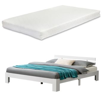 Cama Doble Nivala Con Somier Colchón Capacidad Máx 200kg Pino 180x200 Cm - Blanco Mate [en.casa]