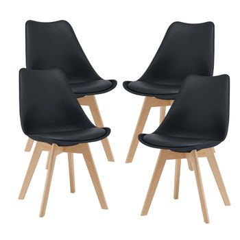 Juego De 4 Sillas De Comedor Fläten Cuero Sintético Y Patas De Haya 81 X 49 X 57 Cm - Negro [en.casa]