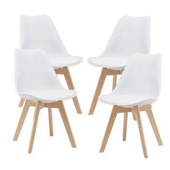 Juego De 4 Sillas De Comedor Fläten Cuero Sintético Y Patas De Haya 81 X 49 X 57 Cm - Blanco [en.casa]