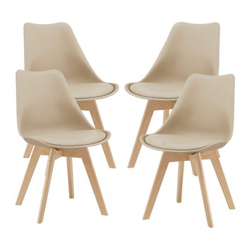 Juego De 4 Sillas De Comedor Fläten Cuero Sintético Y Patas De Haya 81 X 49 X 57 Cm - Beige [en.casa]