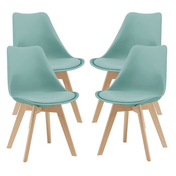 Juego De 4 Sillas De Comedor Fläten Cuero Sintético Y Patas De Haya 81 X 49 X 57 Cm - Verde Menta [en.casa]