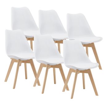 Set De 6x Sillas De Comedor Fläten Estilo Escandinavo Cuero Sintético Y Madera De Haya 81 X 49 X 57 Cm - Blanco [en.casa]