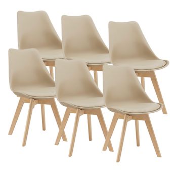 Set De 6x Sillas De Comedor Fläten Estilo Escandinavo Cuero Sintético Y Madera De Haya 81 X 49 X 57 Cm - Beige [en.casa]