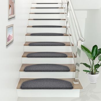 Juego De 15 Alfombrillas De Escalera Halbrund 65 X 24 Cm Gris Oscuro [en.casa]