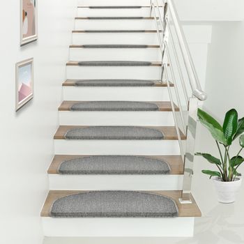 Juego De 15 Alfombrillas De Escalera Halbrund 65 X 24 Cm Gris Claro [en.casa]