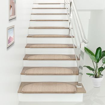 Juego De 15 Alfombrillas De Escalera Halbrund 65 X 24 Cm Beige [en.casa]