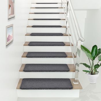 Set De 15 Alfombrillas De Escalera Rechteckig Gris Oscuro [en.casa]