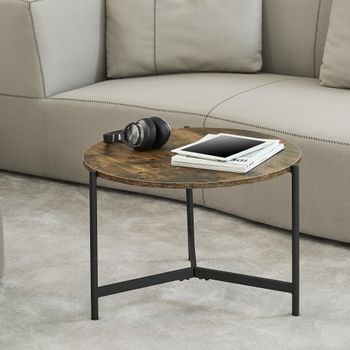 Mesa De Centro Køge Redonda Mdf/metal 42 X Ø 60 Cm - Efecto Madera Tono Oscuro [en.casa]