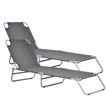 Set De 2x Tumbona Plegable Carcao - 186 X 55 X 24 Cm - Acero - Hasta 110 Kg - Hamaca De Playa - Asiento Para Jardín - Silla Reclinable - Piscina - Gris Oscuro [casa.pro]®