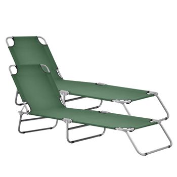 Set De 2x Tumbona Plegable Carcao - 186 X 55 X 24 Cm - Acero - Hasta 110 Kg - Hamaca De Playa - Asiento Para Jardín - Silla Reclinable - Piscina - Verde Oscuro [casa.pro]®