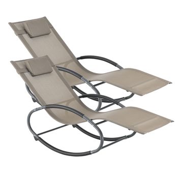 Set De 2x Tumbona Mecedora Almaluez - 153 X 63 X 80,5 Cm - Asiento Para Relajar Y Tomar El Sol - Balancín Para Jardín Terraza Balcón - Silla Con Cojín Para Cabeza - Beige [en.casa]®