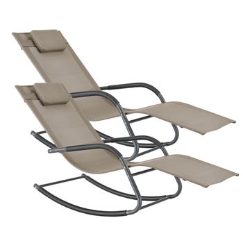 Set De 2x Tumbona Mecedora Caracena - 147 X 63 X 89 Cm - Asiento Para Relajar Y Tomar El Sol - Balancín Para Jardín Terraza Balcón - Silla Con Cojín Para Cabeza - Beige [en.casa]®